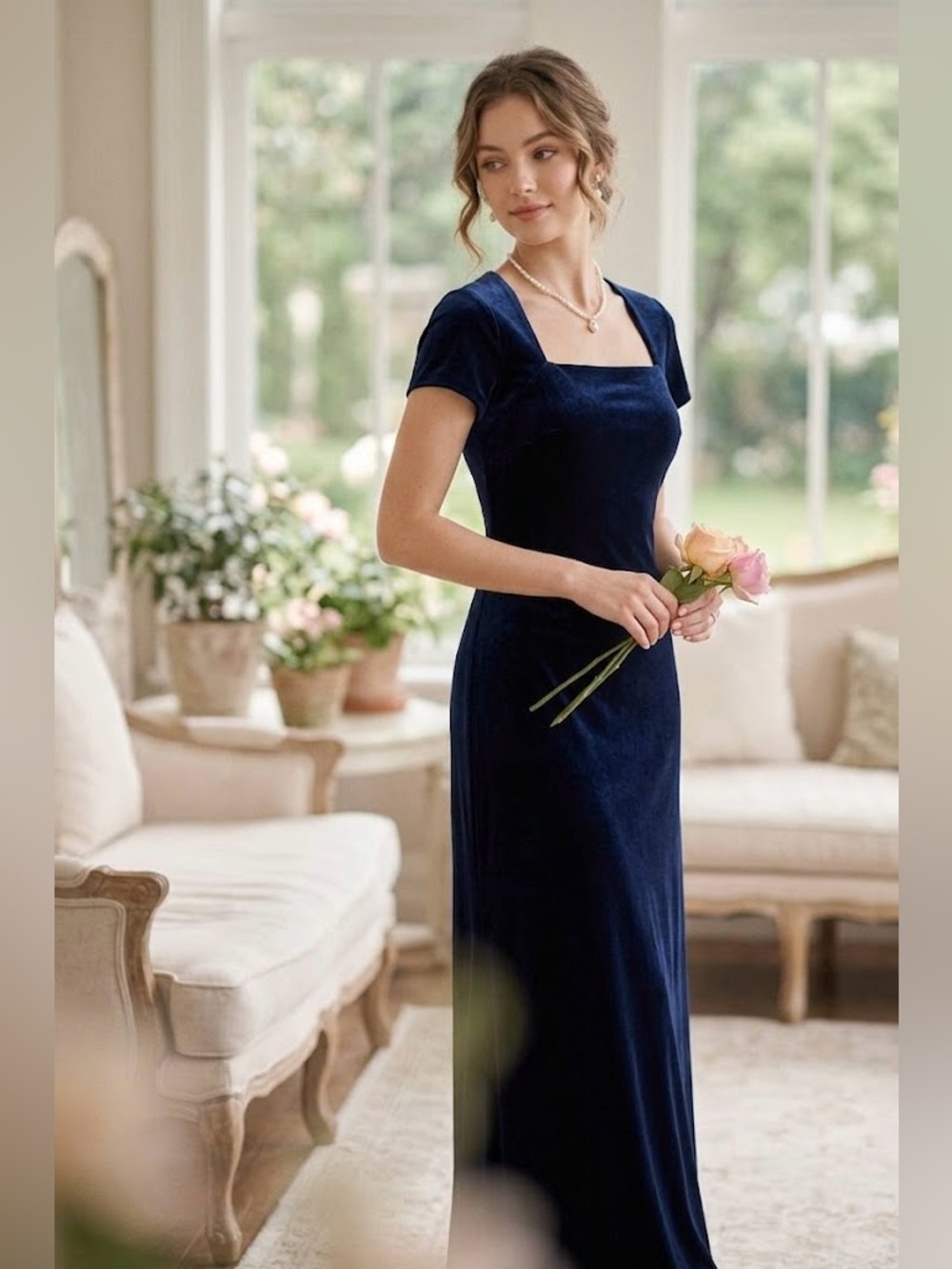 Vintage Jessica Howard Petite Midnight Blue Long Velvet Maxi Dress Gown 10P Mint